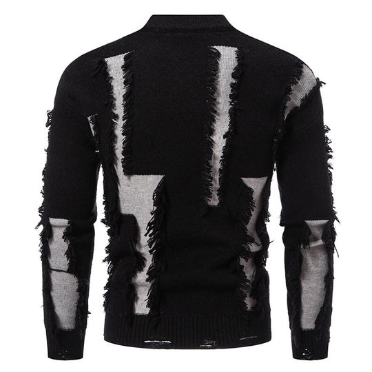 Herren moderner Strickpullover mit trendigen Fransen und einzigartigem Design EB