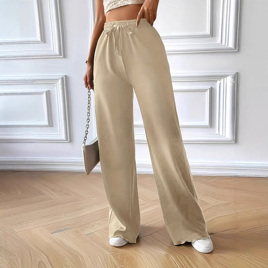 Damen Fließende Palazzo-Hose mit elastischem Bund und Kordelzug EB