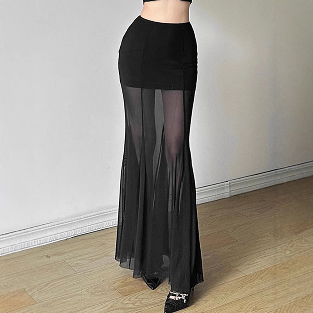Damen Eleganter Maxirock mit transparenten Einsätzen EB