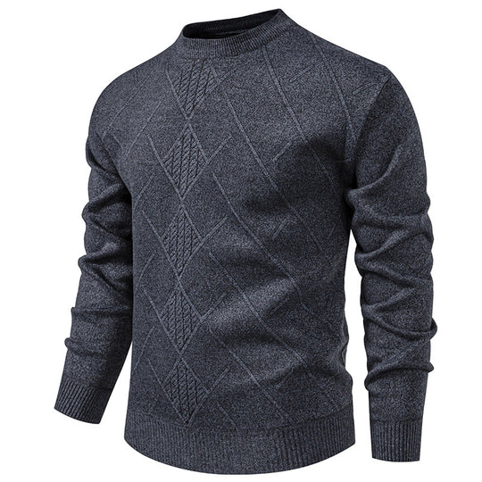 Herren Feiner Strickpullover mit strukturiertem Zopfmuster und Rundhalsausschnitt EB