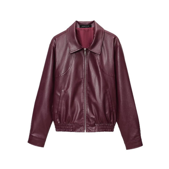 Damen Kunstlederjacke mit elastischem Bund und sportlichem Schnitt EB