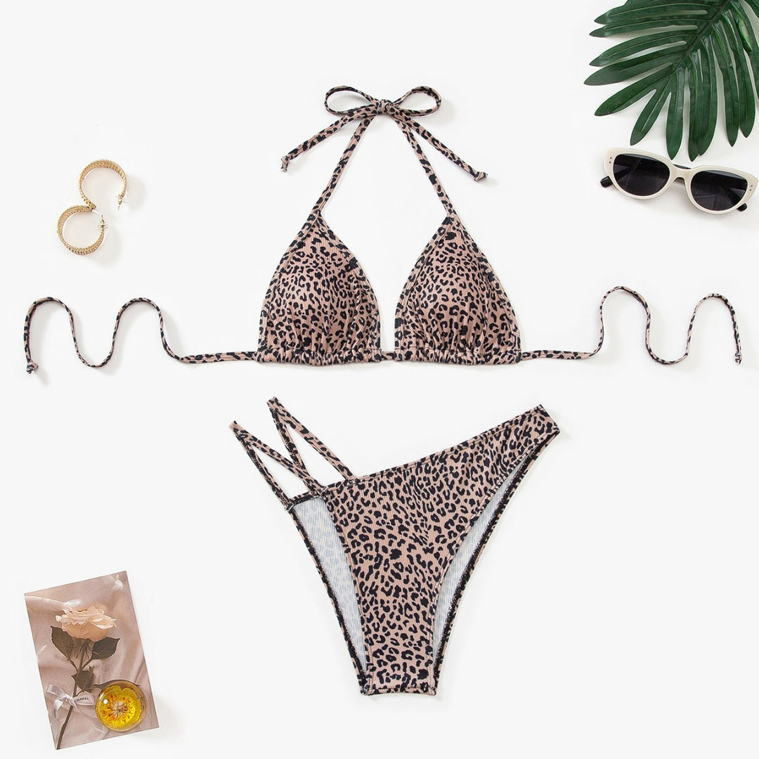 Damen Triangel-Bikini mit verstellbaren Trägern und modischem Leopardenmuster EB