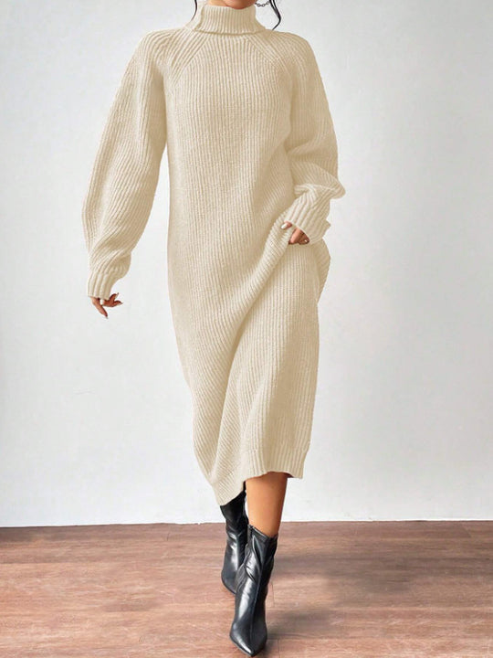 Damen Strickkleid mit hohem Kragen und weiten Ärmeln EB