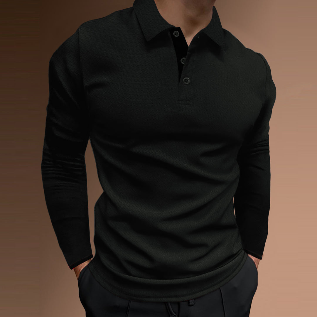 Herren elegantes Langarm-Polohemd mit strukturiertem Gewebe EB