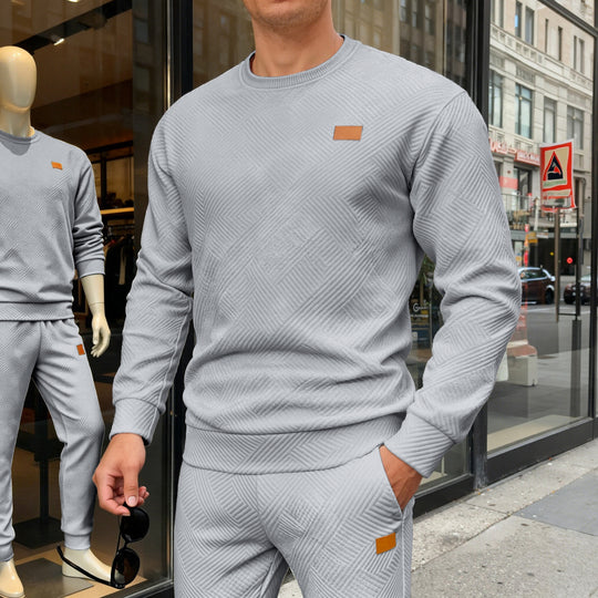 Herren nan strukturierter Baumwollstrickpullover mit Rautenstruktur, Rundhalsausschnitt und elastischen Bündchen EB