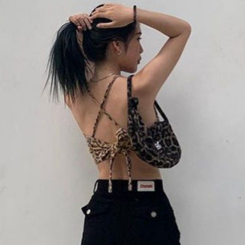 Damen Crop-Top mit trendigem Leopardenmuster und schmalen Trägern EB