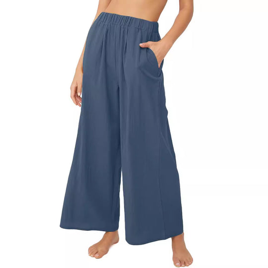 Damen Weite Palazzo-Hose mit elastischem Bund und seitlichen Taschen EB