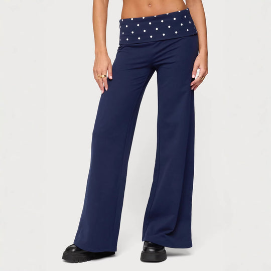 Damen weite Freizeit-Hose mit elastischem Bund und Pünktchenmuster EB
