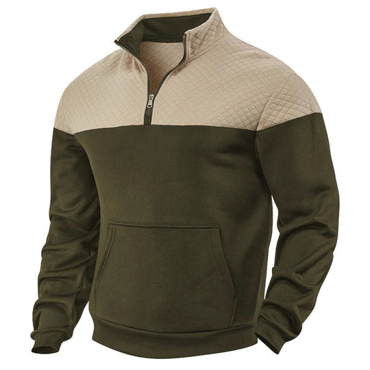 Herren nan gesteppte Schulterpasse Halbzip-Pullover mit Kängurutasche und Stehkragen EB