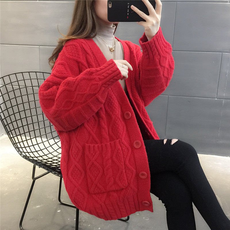 Damen Wabenstrick Oversized Cardigan mit Taschen und Knopfdetail EB