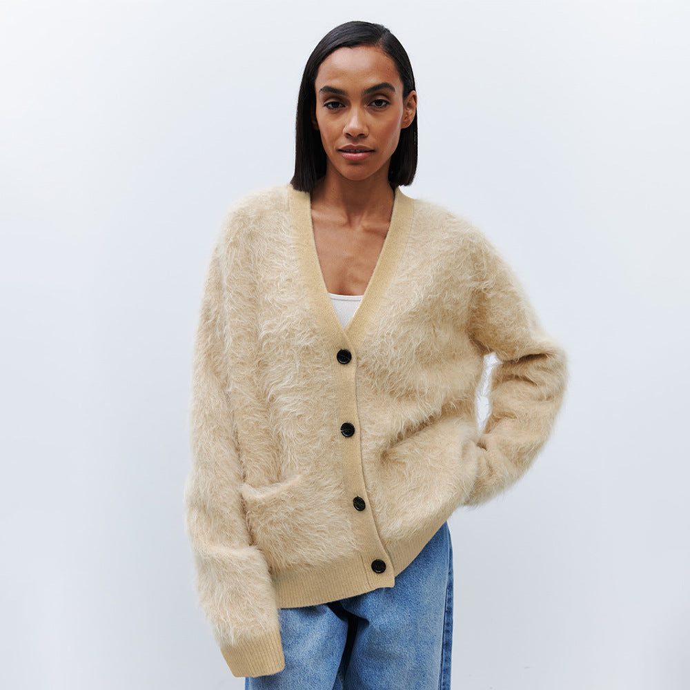 Damen Weicher Cardigan aus Mohair mit Knöpfen EB
