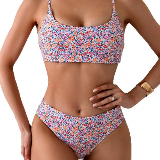 Damen High-Waist Bikini-Set mit floralem Design und komfortablen Trägern EB
