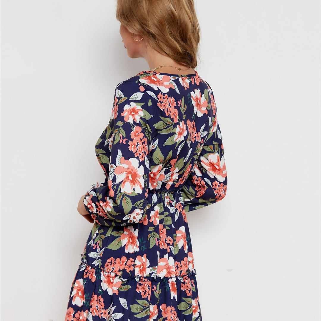 Damen Maxikleid mit verspieltem Blumenmuster und elastischem Bund EB