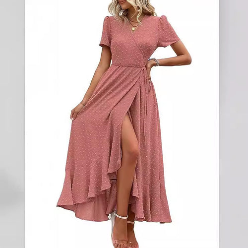 Damen Wickelmaxikleid mit eleganter Raffung und asymmetrischem Saum EB