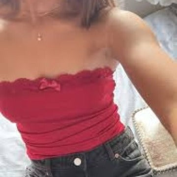 Damen Bandeau-Oberteil mit Spitzenbesatz und figurbetontem Schnitt EB