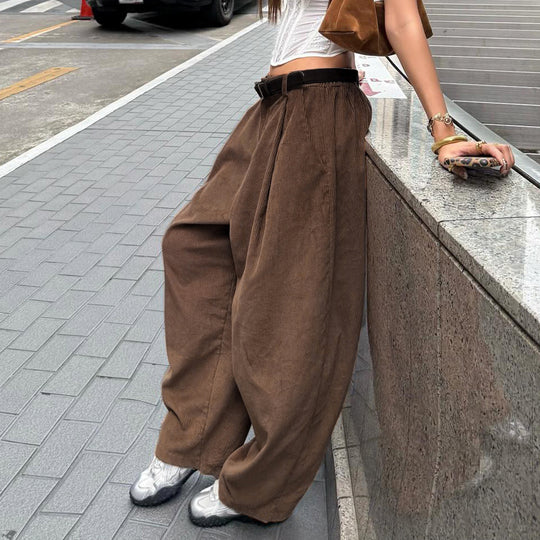 Damen Hochtaillierte Weite Hose mit Faltenwurf EB