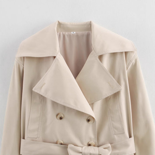 Damen modische cropped Trenchjacke mit eleganten Knopfdetails und Gürteldetail EB