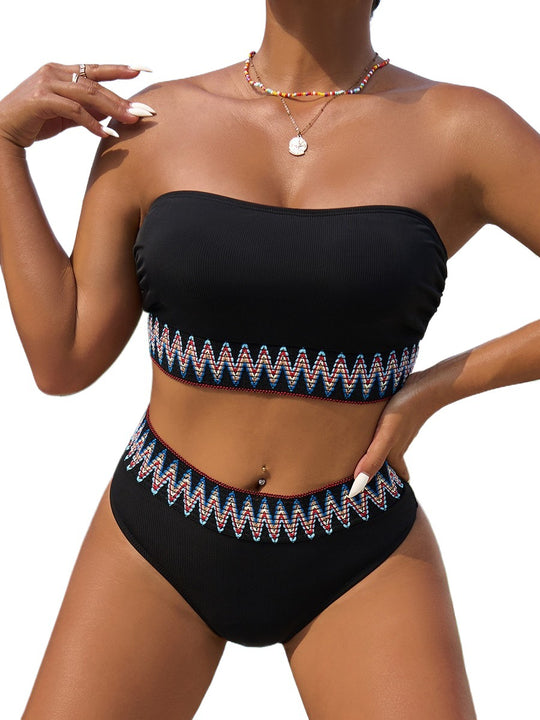 Damen Zweiteiliger Bikini mit verspieltem Wellenmuster EB