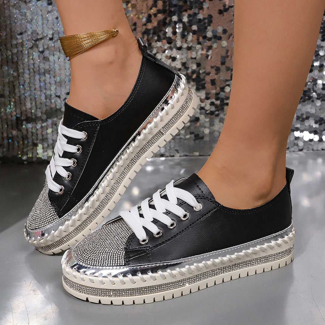 Damen Glamouröse Sneaker mit funkelndem Strass und trendiger Profilsohle EB