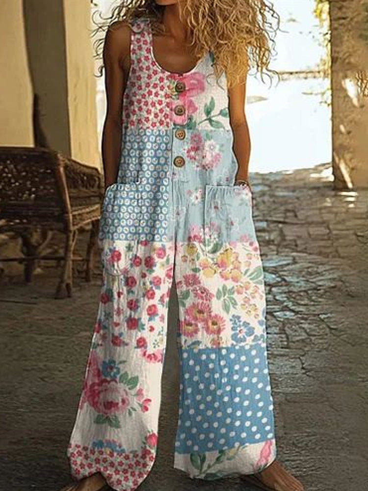 Damen Künstlerische Blumenmuster Latzhose EB