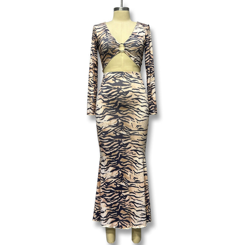 Damen Set aus Spitzentop und Rock mit Tigerprint EB