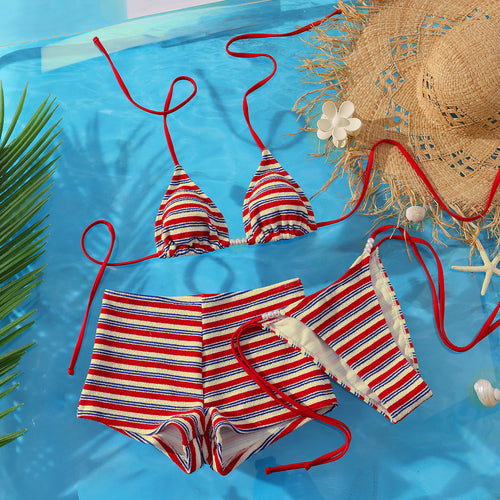Damen Strand-Bikini-Set mit charmantem Streifenmuster EB