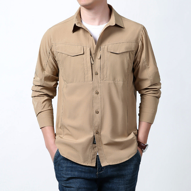 Herren nan leichtes Utility-Hemdjacke mit Brustklappen, Reißverschlusstasche und stretchigem Funktionsgewebe EB