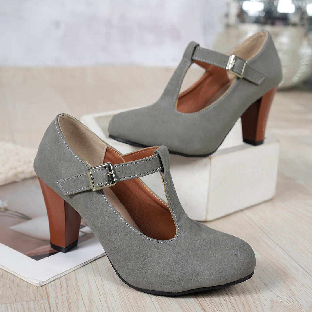 Damen elegante T-Strap Absatzschuhe EB