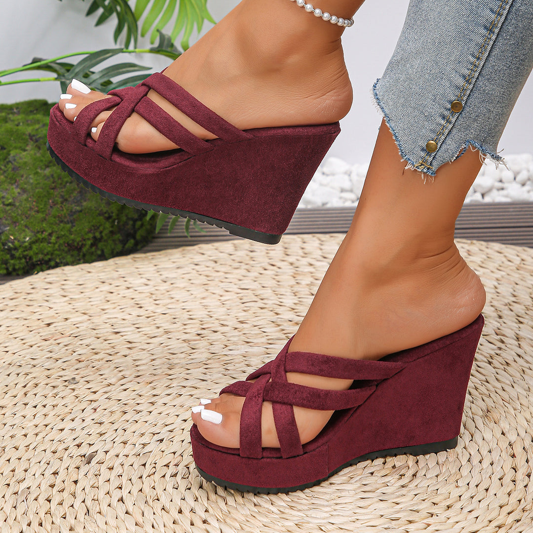 Damen Wedge-Sandalen mit überkreuzten Riemen und rutschfester Sohle EB