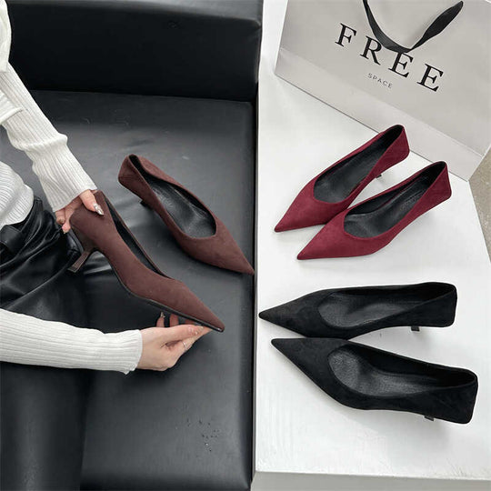 Damen elegante spitze Pumps aus weichem Veloursleder EB