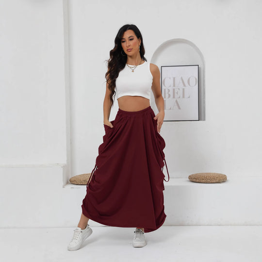 Damen Maxirock mit seitlichen Raffungen und praktischen Taschen EB