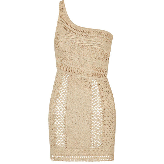 Damen gehäkeltes Minikleid mit asymmetrischem Design EB