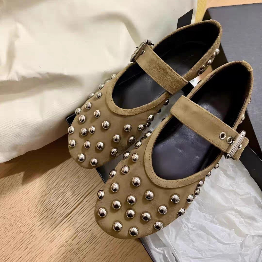 Damen Ballerinas mit dekorativen Nieten und elegantem Schnallenverschluss EB