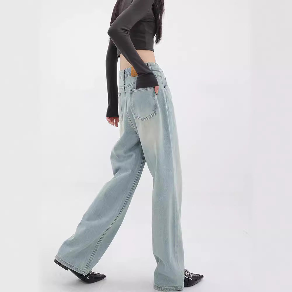 Damen Weit geschnittene Hochbundjeans im modischen Vintage-Look EB
