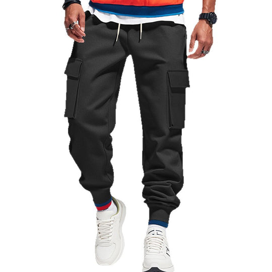 Herren Cargo-Jogginghose aus Sweat mit elastischem Bund, Kordelzug, aufgesetzten Klappentaschen & gerippten Bündchen EB
