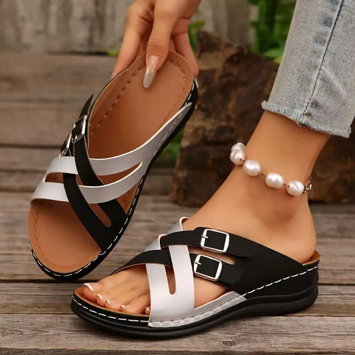 Damen Moderne Zehentrenner-Pantoletten mit verstellbaren Schnallen und komfortabler Fußbettung EB