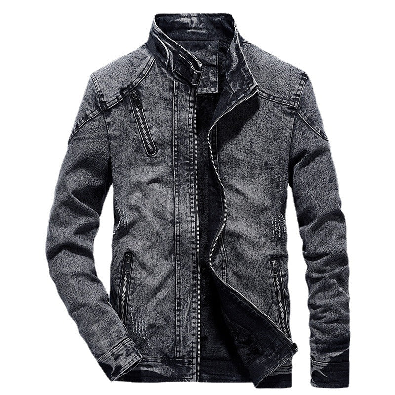 Herren Denim-Utility-Blouson mit hochschließendem Stehkragen und Zipper-Taschen EB
