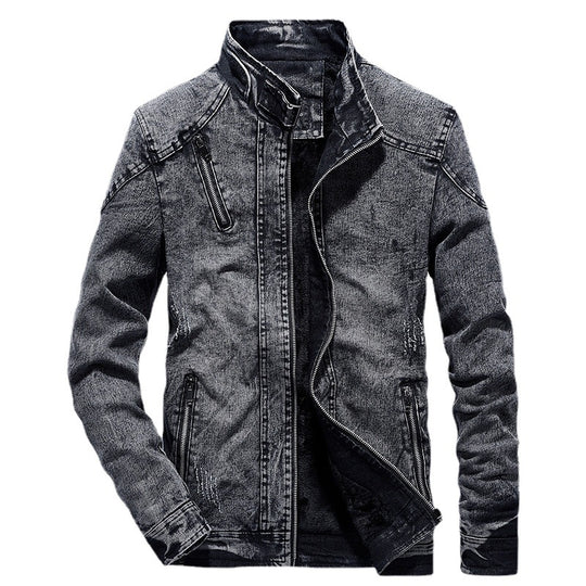 Herren Denim-Utility-Blouson mit hochschließendem Stehkragen und Zipper-Taschen EB