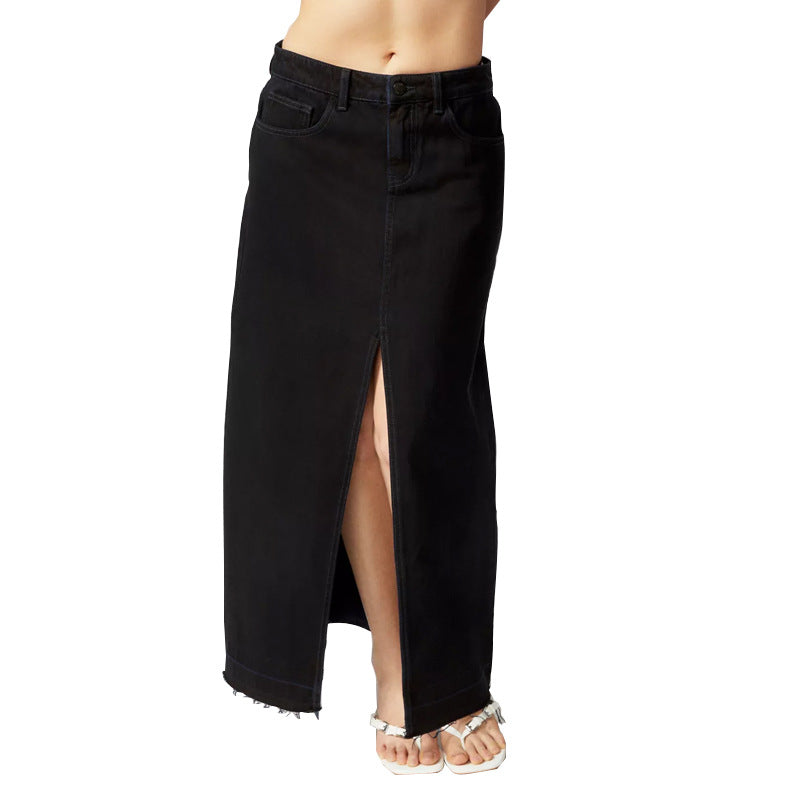 Damen Langer Denim-Rock mit Schlitz und moderner Waschung EB