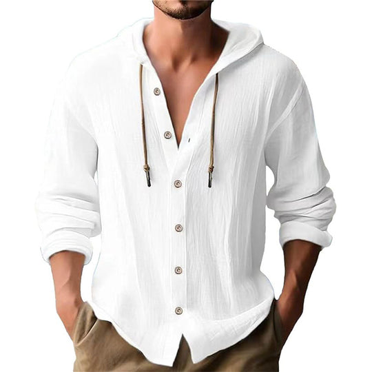 Herren lässiges Kapuzenshirt mit Knopfleiste und strukturierter Oberfläche EB