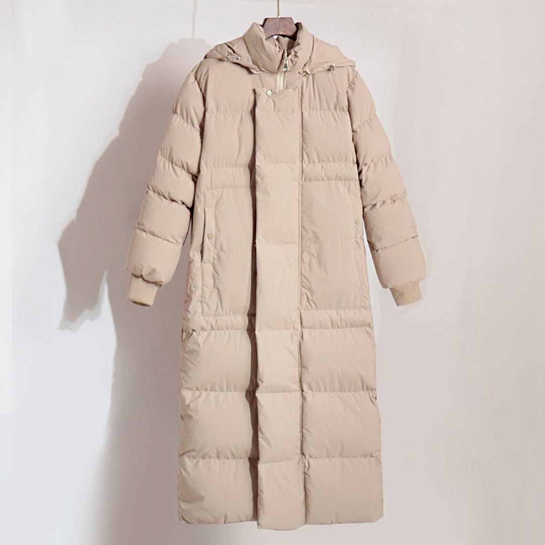 Damen Lange Steppjacke mit Kapuze und praktischem Reißverschluss EB
