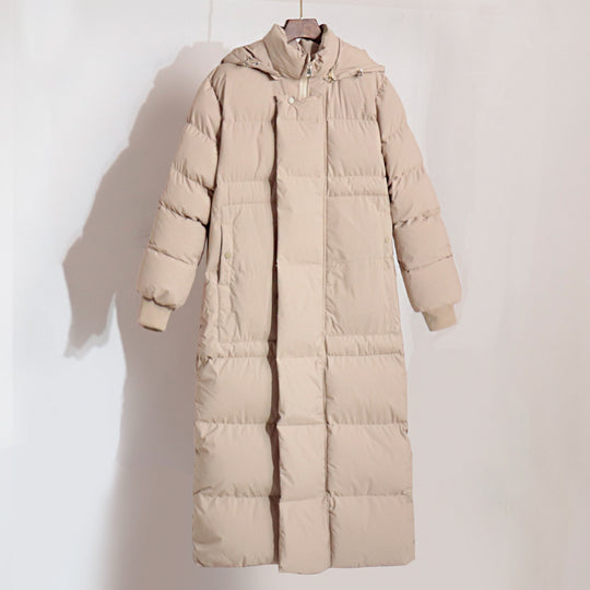 Damen Lange Steppjacke mit Kapuze und praktischem Reißverschluss EB