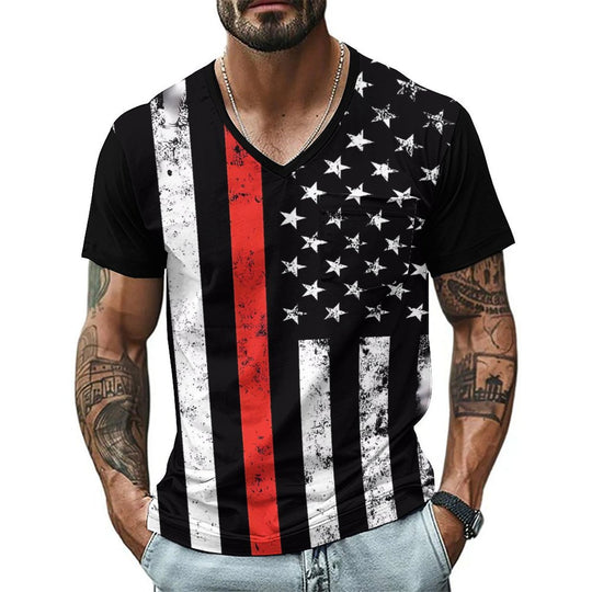 Herren V-Ausschnitt T-Shirt mit einzigartigem Flaggenmotiv EB