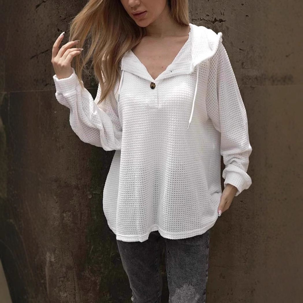 Damen lässiger Kapuzenpullover mit strukturiertem Design und Knopfdetails EB