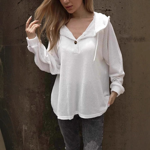Damen lässiger Kapuzenpullover mit strukturiertem Design und Knopfdetails EB
