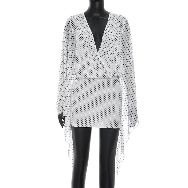 Damen lässiges Wickelkleid mit transparenten Ärmeln und schickem Design EB