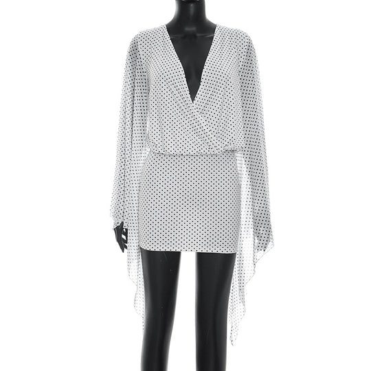 Damen lässiges Wickelkleid mit transparenten Ärmeln und schickem Design EB