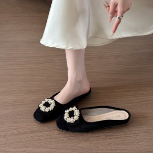 Damen elegante Mules mit funkelnder Perlenverzierung EB