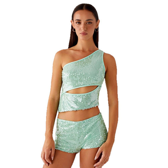 Damen Glitzernder Top und Shorts Set EB