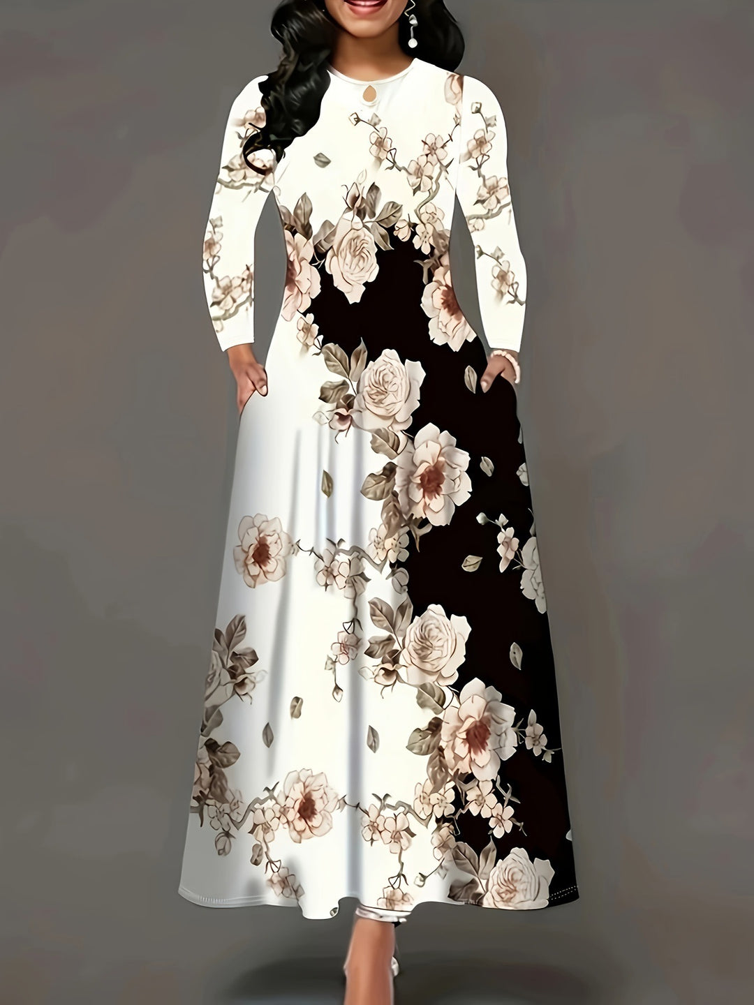 Damen Maxikleid mit floralem Design und praktischen Taschen EB